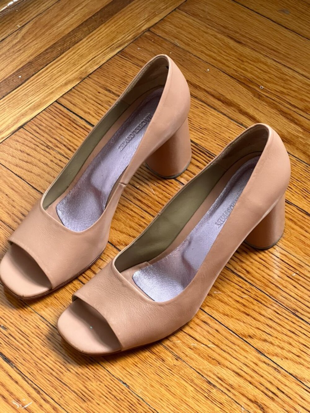 Rachel Comey Kinzey nude leather peep toe block heels Size 10.5 - Lightly Worn